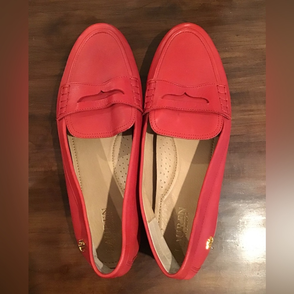 Red leather Ralph Lauren Adison Loafers sz 9.5